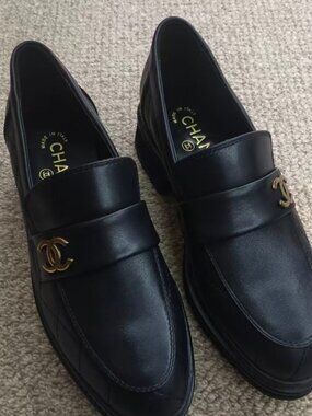 Chanel Black Quilted Leather CC Logo Platform Loafers